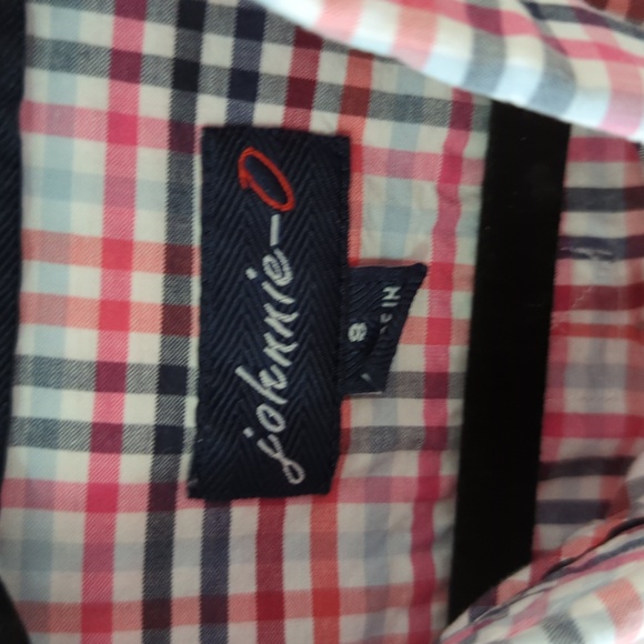 Johnnie-O Boys Plaid Button-Down Shirt Red White Blue 100% Pima Cotton Size 8 - Picture 3 of 5